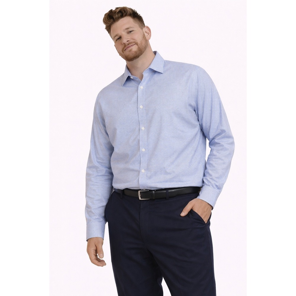 Nordstrom Button Down Shirt Mens 16.5 Blue Trim Fit Non-Iron Professional Dress